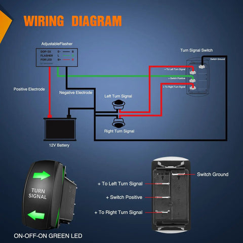 Wiring diagram for Turn Signal Switch Kit With Flasher Relay For ATV UTV Tractor And Motorcycle 4 Pin SPDT Rocker Switches
