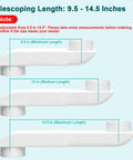 No Sweat Adjustable Telescoping Periscope Dryer Vent With Four Inch Stainless Steel Slim Flat Flex Hose, showing lengths of 9.5 to 14.5 inches.