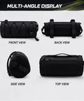 Multi-angle display of Waterproof Front Bike Handlebar Bag with Dual Zippers, showing front, back, side, and top views.