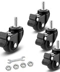 Badass Heavy Duty Swivel Caster Wheels With Parking Brakes And M6x15 Threaded Stems For Gnarly Desk Furniture And Sick Cart Build Repairs 4 Pack, black rubber wheels with threaded stems and brakes.