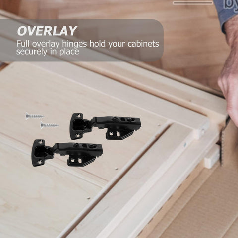 Two Pack Full Overlay Frameless Concealed Damping Cabinet Hinges With Quiet Soft Close in black finish with screws