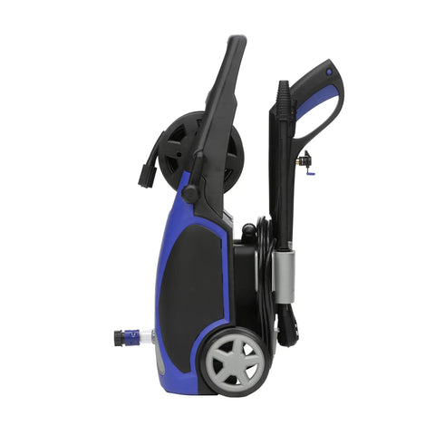 Side view of Beast Mode Portable Pressure Washer 1900 PSI 1.51 GPM 14 Amp with bayonet attachments and easy rolling trolley