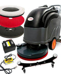 Self Propelled 22 Inch Walk Behind Floor Scrubber Dryer With Forward And Reverse Drive, Adjustable Speed, accessories shown