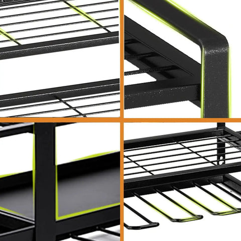 Close-up of 32 Inch Wide Heavy Duty Metal Power Tool Organizer Wall Mount With Four Tier Racks And Drill Hanger Eight Drill Holders