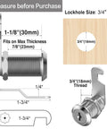 Diagram of 1-1/8 Inch Cam Lock Set Keyed Alike For Cabinets Drawers And Boxes Fits Doors Up To 7/8 Inch Thick Zinc Alloy 2 Pack