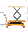 APOLLOLIFT hydraulic lift table cart with scissor lift, orange, 4 wheels, 1760 lb capacity, side view