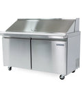 Rugged Heavy Duty Workhorse 15 Cubic Foot Commercial Refrigerator In Slick Stainless Steel with open top and double doors.