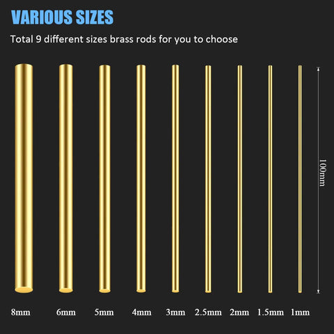 Set of diverse size brass rods including 20 Pieces 2Mm Brass Rods For DIY Crafting Lathe Bar Stock 100Mm Long, ideal for crafting projects.