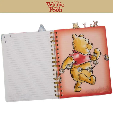 Open Winnie The Pooh Tab Journal Notebook With 96 Lined Pages, Spiral Bound 8x7 Inch White Vinyl Cover, Pooh illustration on divider