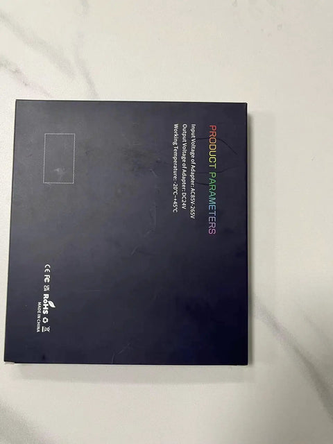 Back of packaging for 32.8Ft RGB LED Strip Lights For Bedroom With Music Sync featuring product parameters