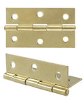 Heavy Duty 12 Pack 2.5 Inch Gold Door Hinges Vintage Cabinet Hardware Includes Extra Screws visible top and side view.