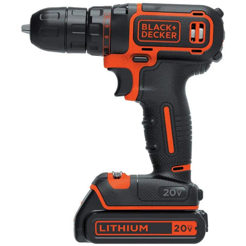 Side view of 20V Max Cordless Drill Driver Kit With Battery And Charger Includes Double Ended Bit Lightweight 3.15 Lbs 11 Position Clutch