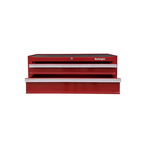 Industrial Two Drawer Portable On The Go Metal Tool Chest Cabinet 26 Inch Wide Middle Box with Ball Bearing Drawer Slides Central Cam Lock Steel Tool Storage Organizer Red
