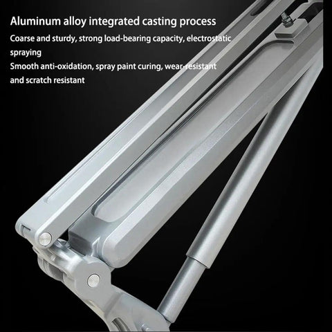Close-up of Hella Stable Mobile Standing Desk featuring aluminum alloy integrated casting process, sturdy design and smooth finish.