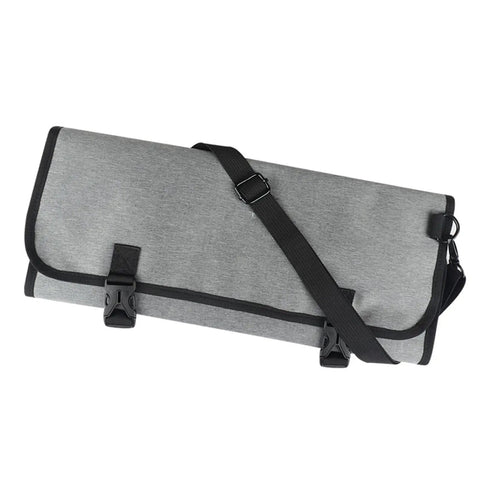 Large Capacity Chef Knife Roll Bag With Compartments For Camping Picnics And Hiking Heavy Duty Knife Roll Case in grey with clasp