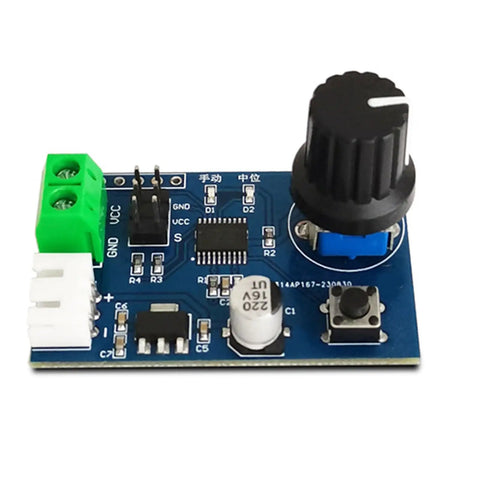 Straight Up Dual Channel SG90 Servo Control Motor Driver Board For Pluggable Robot Arm Projects And Smooth RC Steering Gear Debugging Setup Game Changer with knob and wiring.