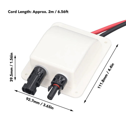 Solar Double Cable Entry Gland Box Waterproof ABS Housing for RV Roofs Boats and Camping with 2M 10AWG Extension Cord and Two Easy Install Options Glue or Screw, white 92.7mm x 111.8mm