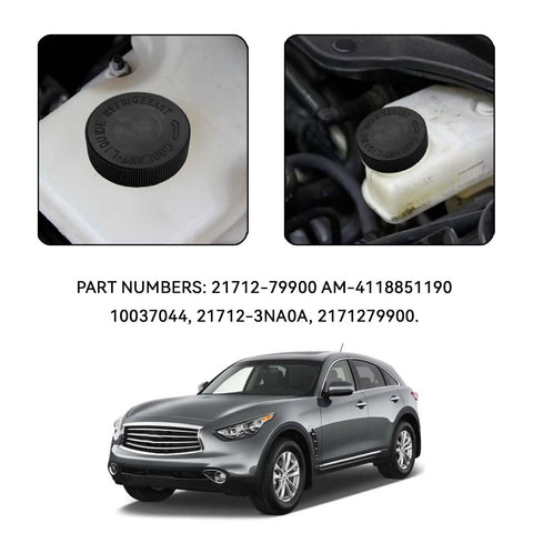 Heavy Duty Coolant Reservoir Cap And Radiator Overflow Tank Lid Oem 21712 79900 Straight Swap For Infiniti Nissan Renault top view on vehicle