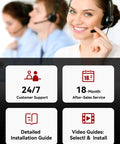 Customer support team showcasing 24/7 assistance, installation guides, and after-sales service with smiling representative.