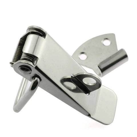 Heavy Duty Stainless Steel Duckbill Latch 2 Pack Spring Loaded Toggle Catch showing metal latch mechanism and spring detail.