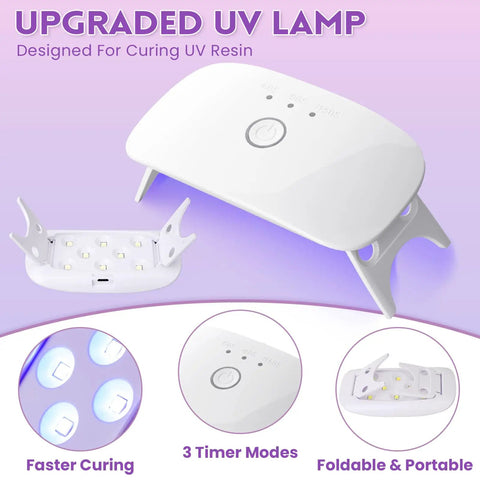 Ultimate UV Resin Jewelry Kit With 250g Clear Resin And Upgraded Light showing foldable UV lamp close-up