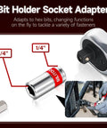 Bit holder socket adapter for 7 Piece Socket Extension Set Quarter Inch Drive With Adapters And U Joint Includes 3 6 9 12 Inch Extensions