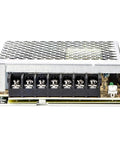 High Efficiency 24V AC DC Switching Power Supply 100W 4.5A side view with terminal blocks and metal casing for industrial use.