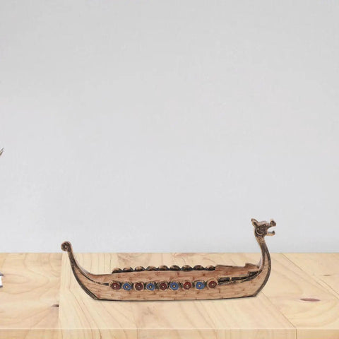 Dope Viking Dragon Ship Model Resin Sculpture For Home Decor Nautical Desk Ornament Pirate Style Boat Statue, dragon head detail