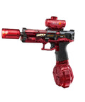 Grantley Electric Water Gun For Adults And Kids Featuring Rechargeable Automatic Squirt Blaster with Red translucent design and ergonomic grip.