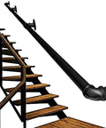 Heavy Duty Black Iron Wall Bracket Kit For Deck Railing With Beefy Guardrail Support And No Sweat Homeowner Assembly Adjustable Span For Indoor Outdoor Projects Game Changer Backyard Upgrade mounted on wooden stairs