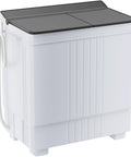 No Sweat Portable Twin Tub Washing Machine 20LB Mini Compact Laundry Set With 12LB Washer And 8LB Spin Dryer Built In Drain Pump in white with black lid.