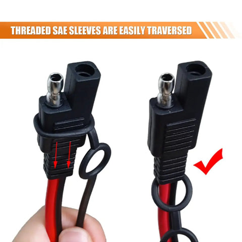 Rock Solid Hella Durable 8 Pack Sae 2 Pin Socket Covers shown securing SAE connectors with threaded sleeves for protection.