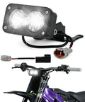 Electric Dirt Bike Headlight Kit With Aluminum 6000K To 6500K LED Bar For Sur Ron Light Bee X And Talaria Sting, shown on bike