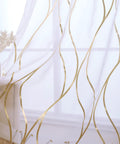 White and Gold See Through Sheer Curtains for Living Room with Elegant Wave Pattern, 90 Inch Long, Light Filtering, Grommet Top