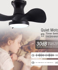 22" Modern Small Ceiling Fan with Light, Matte Black Reversible fan showing propeller blades and integrated LED for small spaces.