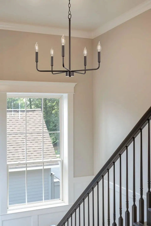 Modern 22 Inch 5 Light Candle Style Chandelier In Oil Rubbed Bronze Finish With Open Frame Design Ideal For Entryway Or Dining Room