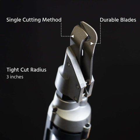 18 Gauge Profile Shears For Metal Fabrication And Automotive And HVAC Projects Featuring 2500 RPM And Double Cut Action Close-up