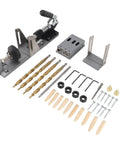 Pro Grade Aluminum Pocket Hole Jig Kit With Dowel Drill And Joinery Screws Woodworking Guides For Precise Angle Joints Step Drill Wrench Included Durable Carpentry Tool For Quick Clean Professional Finish components laid out