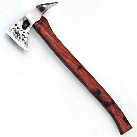 Fireman Hatchet Pickaxe Tool Hand Forged Carbon Steel Heavy Duty Demolition Axe with textured head and wooden handle