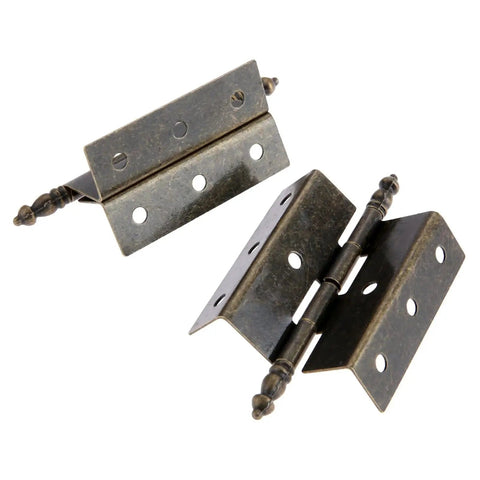 Two Pack Antique Bronze Cabinet Door Crown Hinges For Vintage Jewelry Box Or Wooden Chest, 8 Holes, 55mm By 51mm, Silent Smooth Pivot
