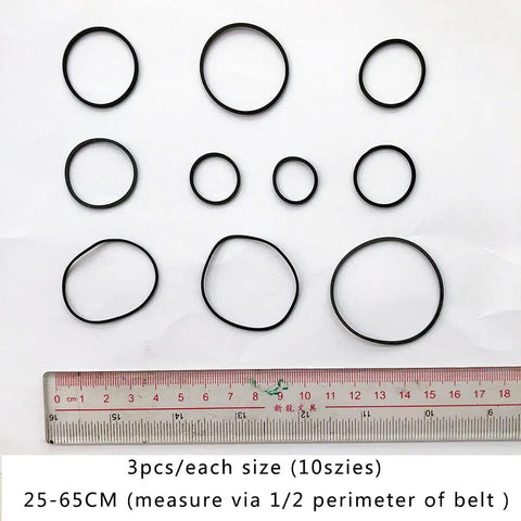 Mixed Square Belts For Cassette Tape And DVD CD Machines 25 To 65mm Half Perimeter Rubber Belts Pack Of 30 Black Repair Replacement Kit Easy Install Durable Square Cross Section One Point One To One Point Two Millimeter For A Snug Fit