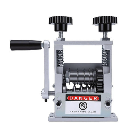 Adjustable Electric Wire Stripping Machine Portable Cable Stripper Tool With V-Groove Rollers showing gears and warning label.