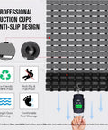 Rock Solid Non Slip Shower Mat With Mega Tight Suction Cups And Rapid Drain Holes For Tub Security shown with anti-slip design and QR codes.