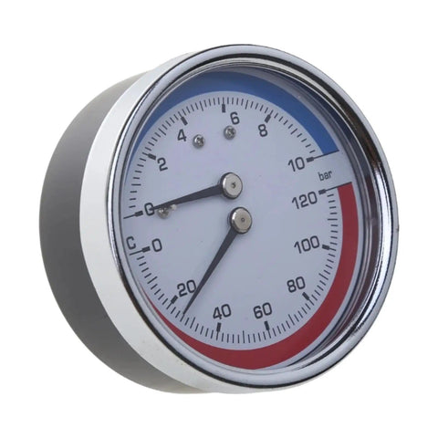 Boiler Temperature And Pressure Gauge 0 To 10 Bar With DN8 Fittings For Your Home Heating Setup, easy-read dial displayed