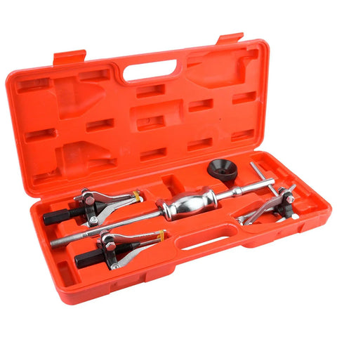 Heavy Duty Carbon Steel Gear Bearing Puller Kit With 1 Point 2 Kilogram Slide Hammer For Toughest Jobs Under The Hood 3 Jaw Setup Grabs Gear And Bearings From Any Side No Messy Tools Needed For Bad Ass Garage Repairs, open case
