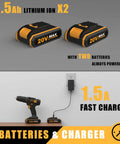 20V Cordless Drill Kit With 2 Batteries And Charger For DIY Home Improvement with lithium-ion batteries and fast charger