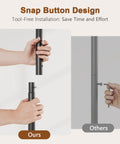 Snap button design comparison for tool-free installation, showcasing ease of use for Hella Sturdy Industrial Console Table.