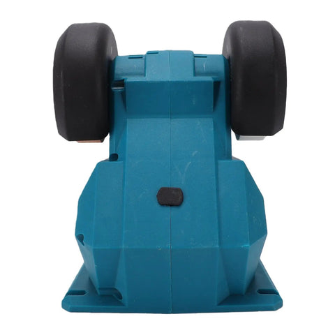 Cordless Mini Bench Grinder With No Nonsense Setup And Knockout Suction Base Running 5500 RPM Dual 70 MM Wheels rear view.