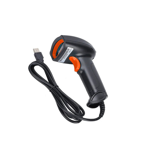 USB Handheld 1D 2D Barcode Scanner With QR Code Reader And Auxiliary Lighting For Mobile Payment Black And Orange