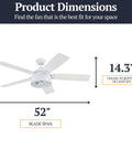 Octavia 52 Inch Industrial Style LED Ceiling Fan With Light Remote Control dual finish blades dimensions display